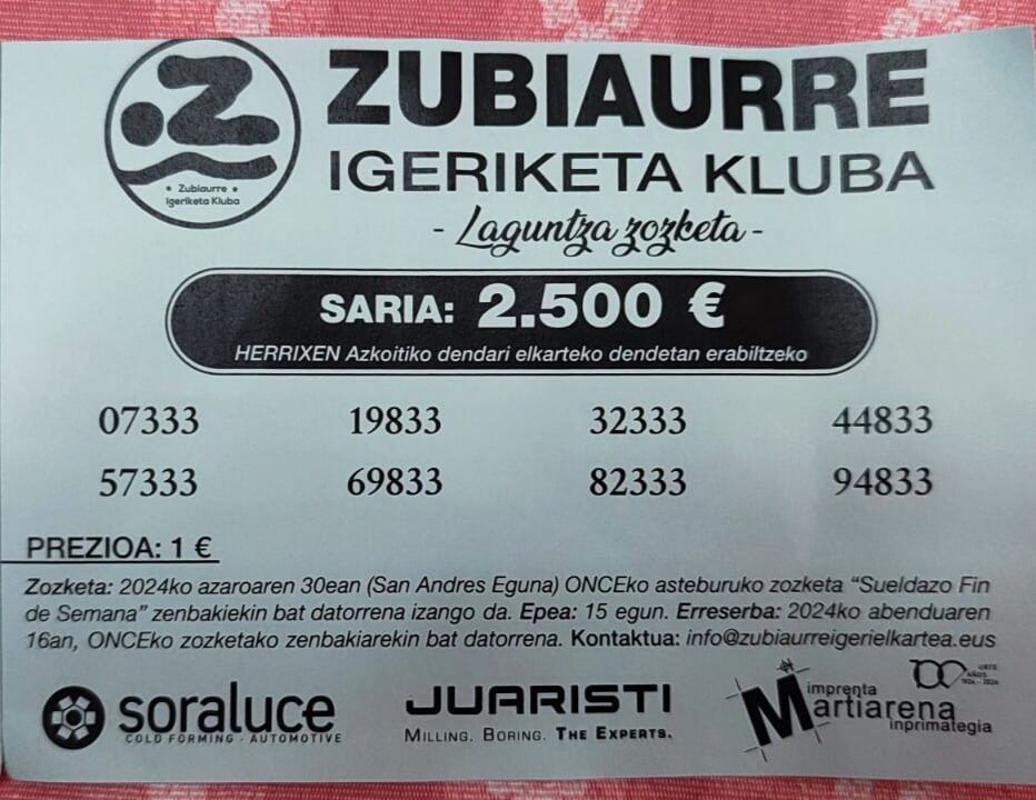 69833 zenbaki saritua duen boletoa.